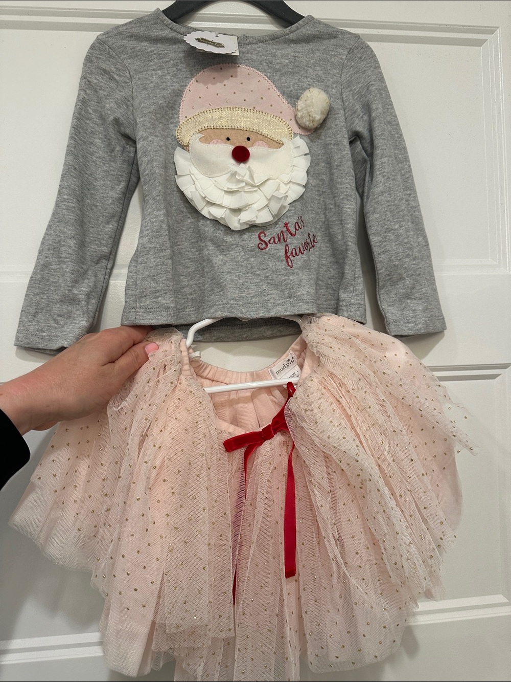 Toddler Santa’s favorite Set- Top with Pink Tulle Skirt